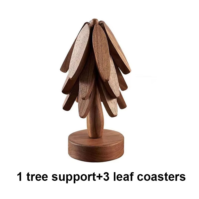 4PCS Tree Design Stand Bamboo Wooden Trivets Decorative anti Scald Heat Resistant Table Mat Coaster Wood Placemats Pot